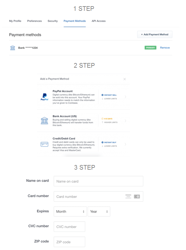 Choice payment methods at Coinbase