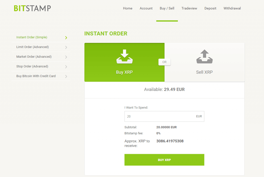 Order XRP with Bitstamp