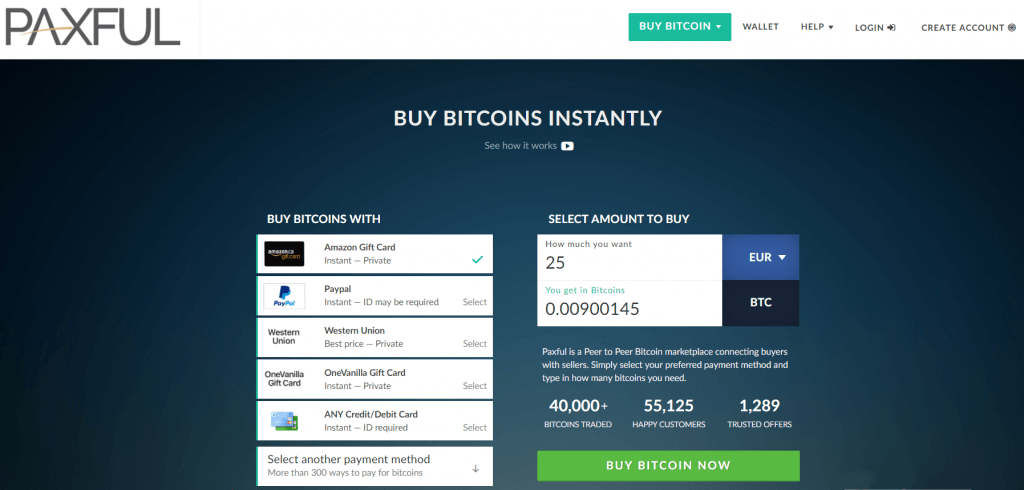 Purchase BTC with PayPal via Paxful