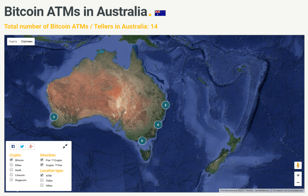 Bitcoin ATM map in Australia