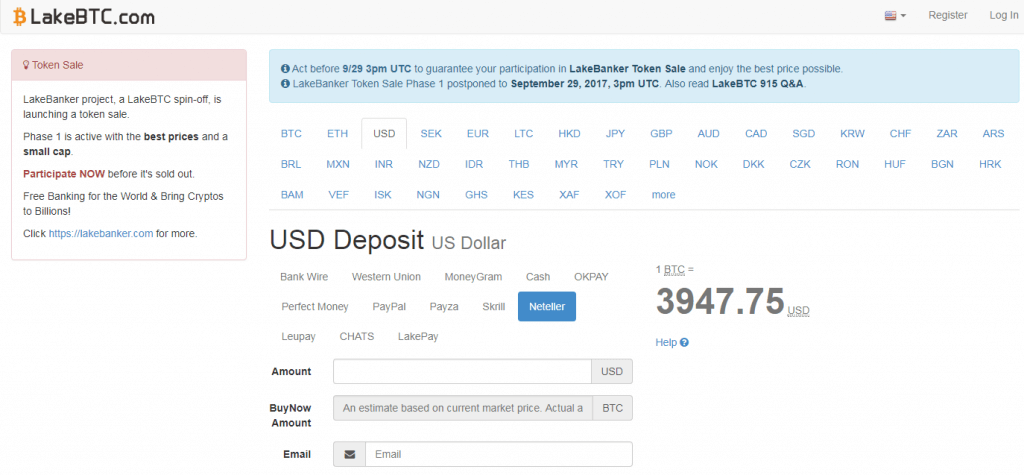 NETELLER payment method at LakeBTC