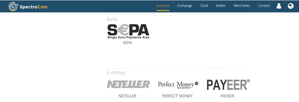 Payment methods at SpectroCoin