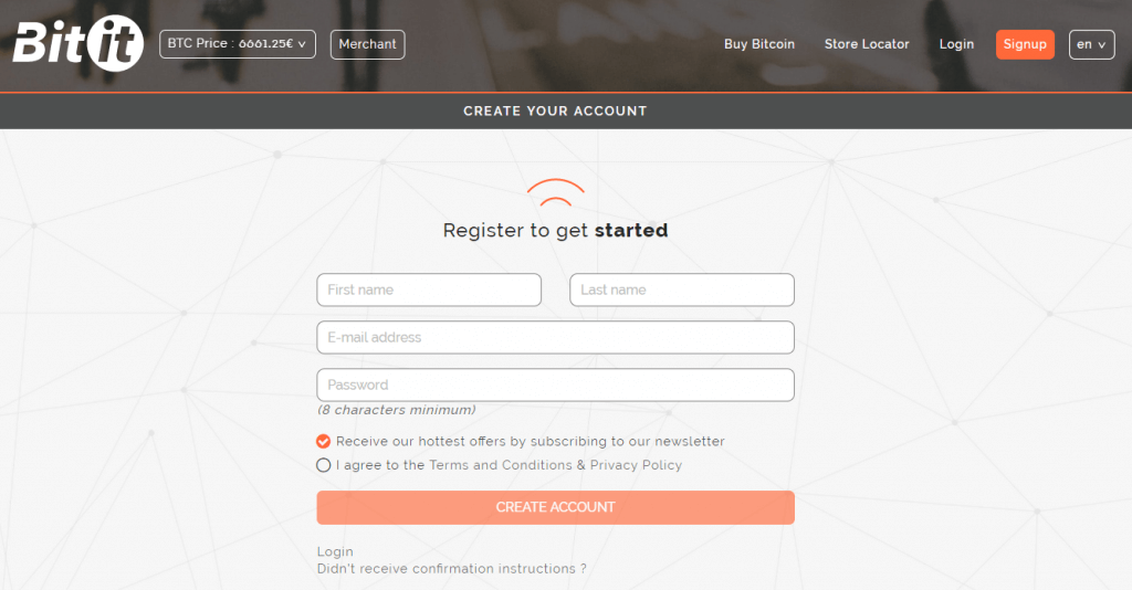 Account registration at Bitit exchange