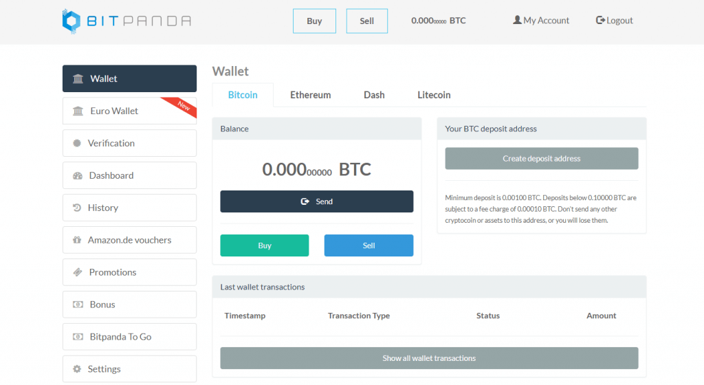 Bitcoins purchase page at BitPanda