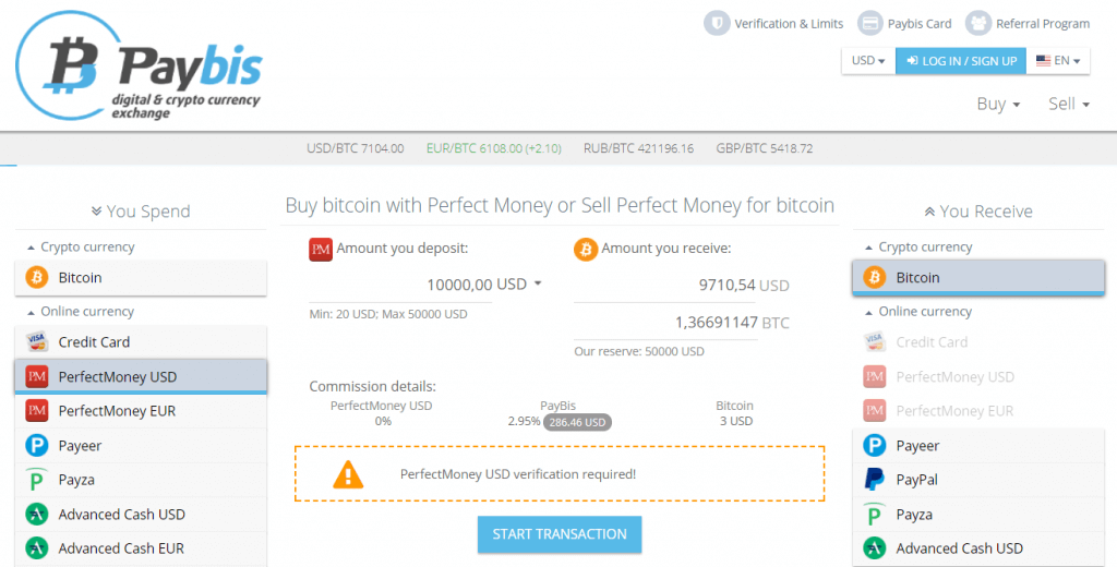 Buying BTCs with Perfect Money at PayBis