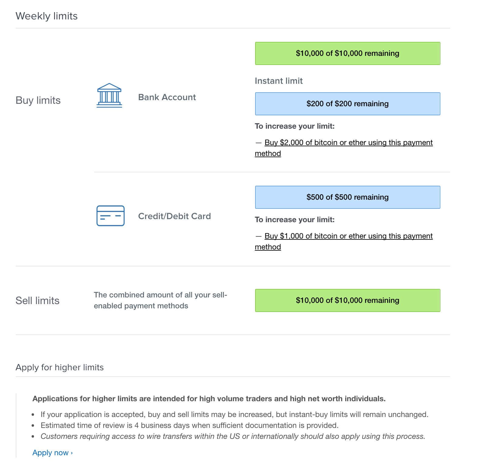 coinbase bitcoin limit