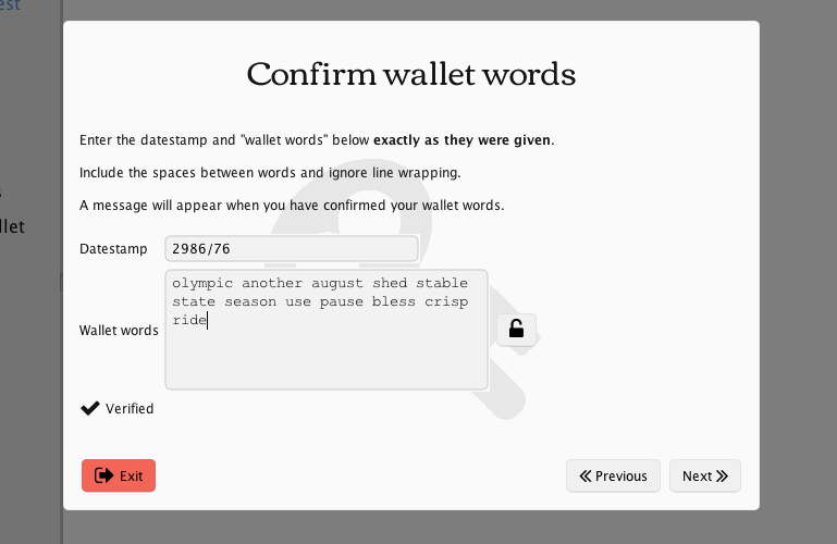 Confirm the passphrase at MultiBit wallet