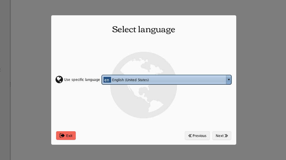 Language of the installation interface