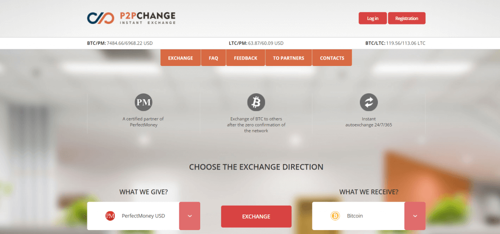 Order bitcoin on P2PChange