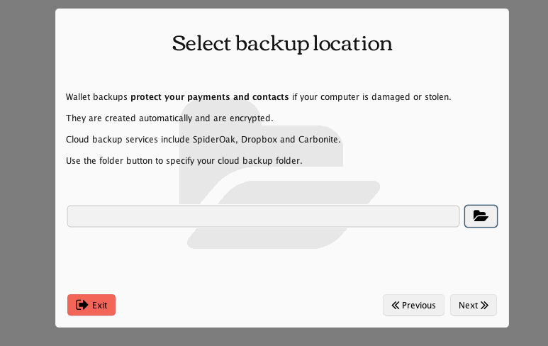 Set up a backup location for MultiBit wallet