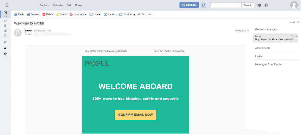 Confirmation letter from Paxful