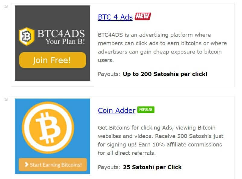 Earn bitcoins per click