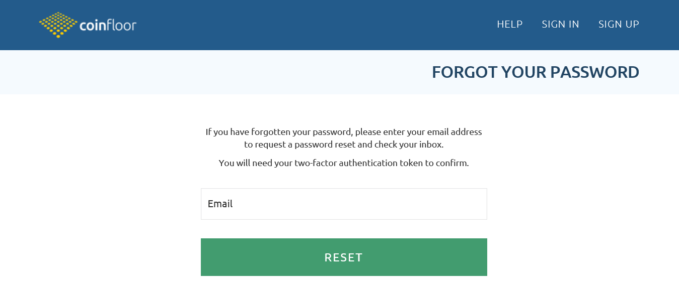 Password reset at Coinfloor