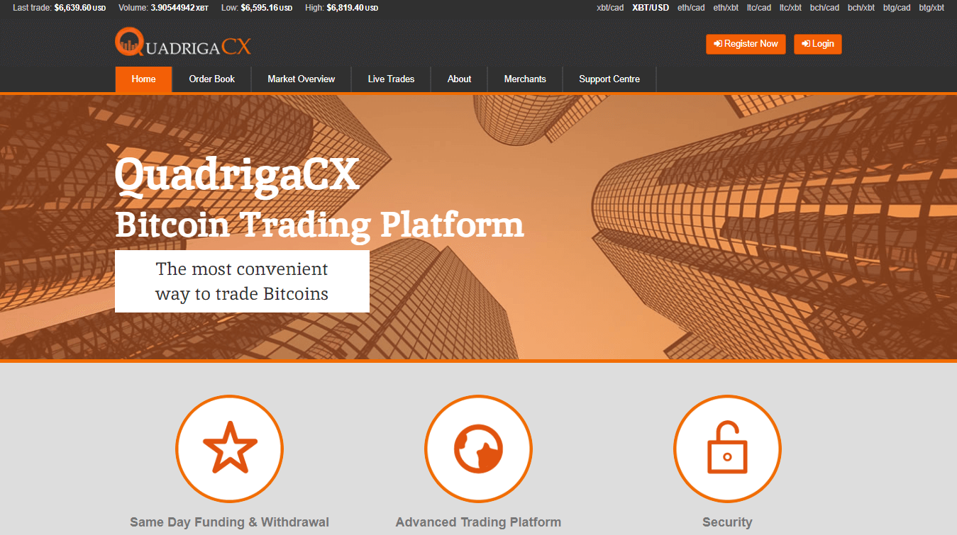 QuadrigaCX bitcoin trading platform